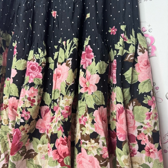 Skirt/dress roses polka dot pink green black stretchy wear as a dress or skirt - Picture 2 of 8